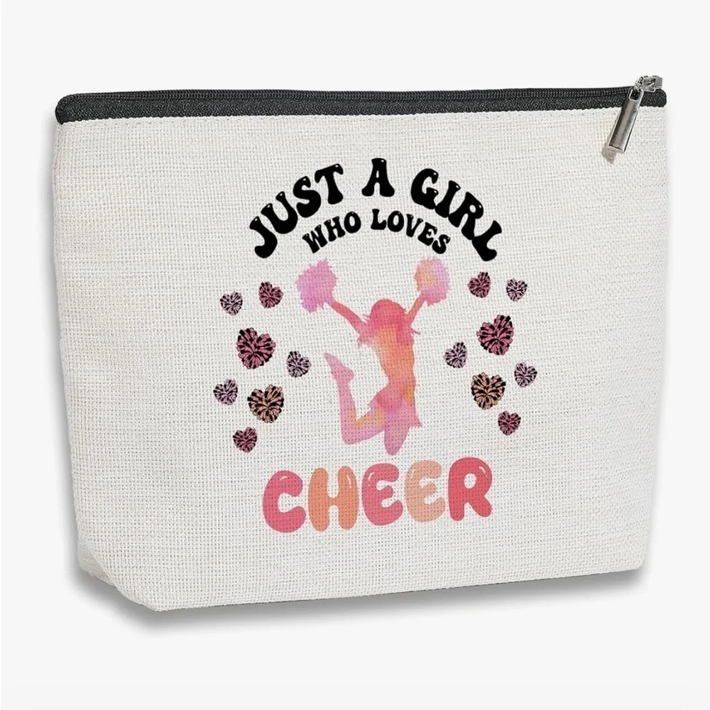 Cheerleader Women's make up Pouch - White and Pink with hearts or travel pouch